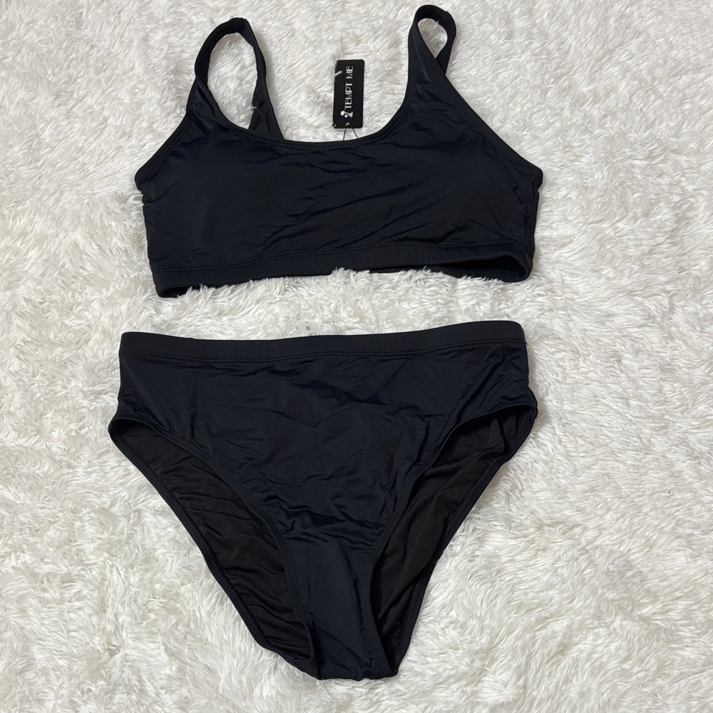 NWT Tempt Me Black 2 Piece Swim Set Size L